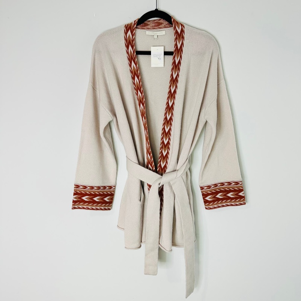 NEW NakedCashmere Aztec Trim Open Front Cardigan Sweater